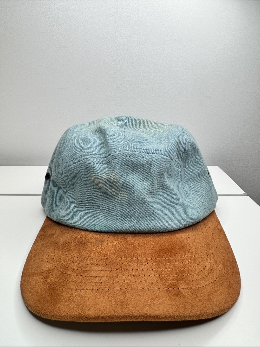 Two Tone Strapback Cap Suede Brim Canvas Hat Streetwear Minimal Adjustable